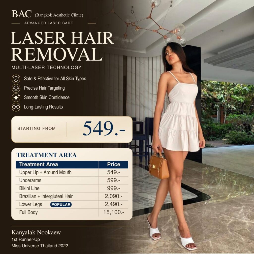 Laser Hair Removal in Bangkok at BAC Clinic using Long Pulse Nd:YAG 1064 nm technology for smooth skin and long-term hair reduction